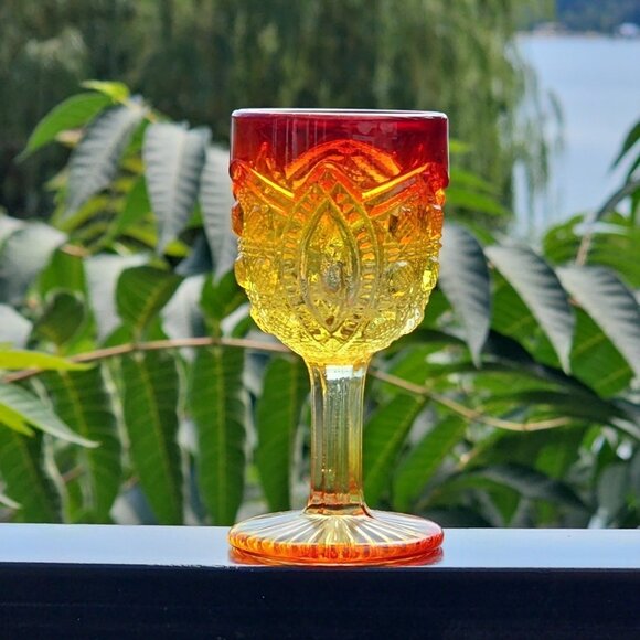 8pc Set Cadmium Amberina Cordial MCM Vintage Water Wine Glasses Rare WOW! - Picture 9 of 16